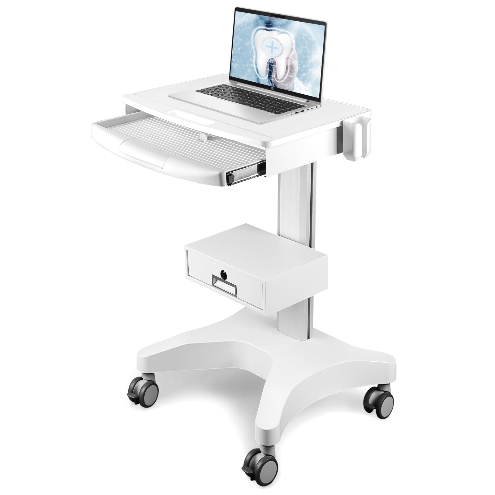 Kalolary Carro Médico Móvil para Portátil, Carro Clínico con Cajón con Llave y Soporte para Escáner Oral, Carro Dental con Ruedas para Hospital, Clínica Dental y Laboratorio