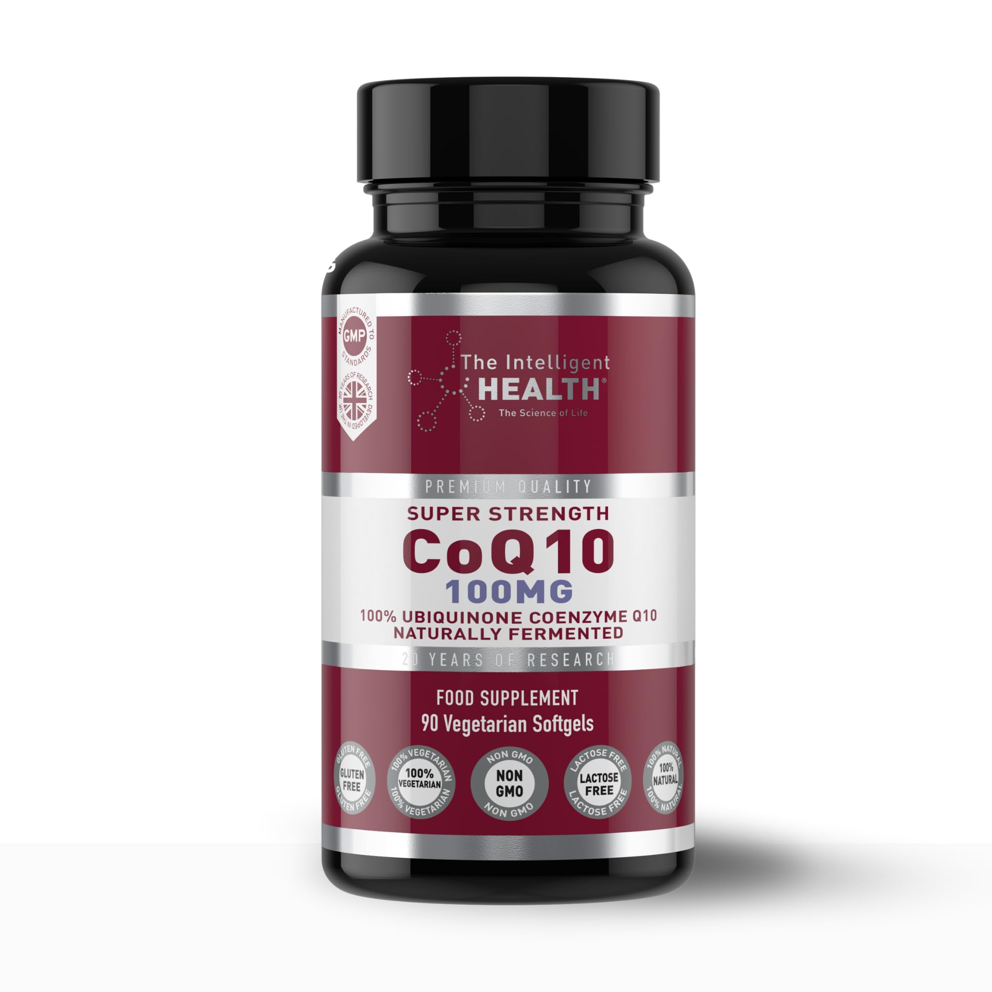 Ubiquinone Co Enzyme Q10 Softgel Capsules, Super Strength Vegan Friendly Naturally Fermented High Absorption CoQ10 Capsules Made in The UK to GMP Standards - The Intelligent Health (90 Count, 100 mg)