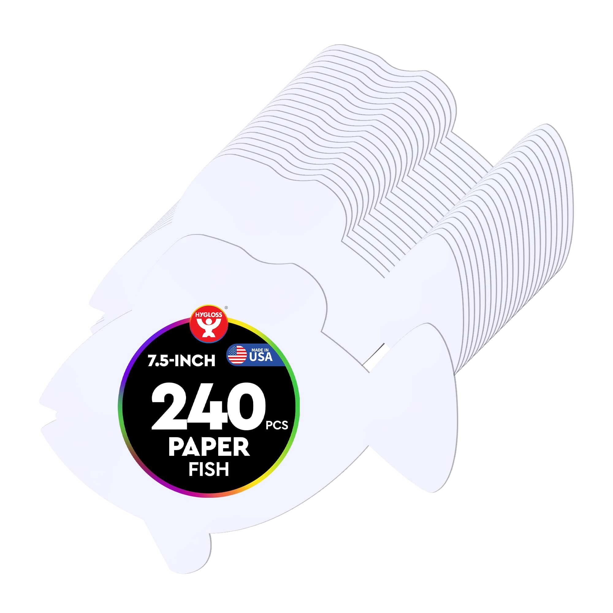 Hygloss Fish Shape Paper Cut-Outs for Arts &amp; Crafts-Many Creative Uses-Classroom Activities-7.5 Inches-240 Pcs, White
