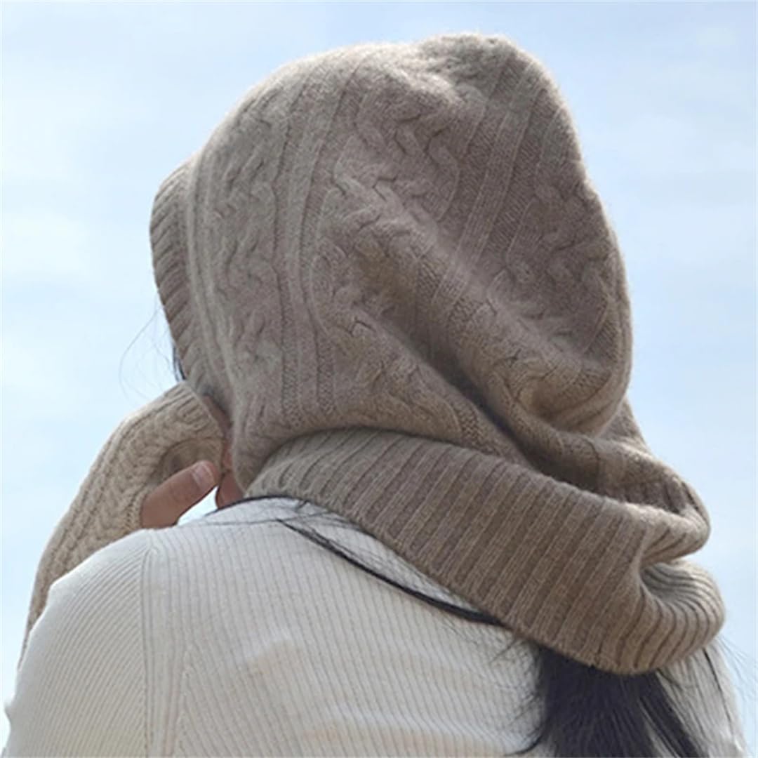 Gorro Con Capucha De Punto De Cachemira De 100%, Pasamontañas Suave Y Cálido Para Invierno, Gorros Con Protección Para El Cuello Y La Oreja Para Exteriores, Gorros Con Flores Retorcidas, Cuello Falso
