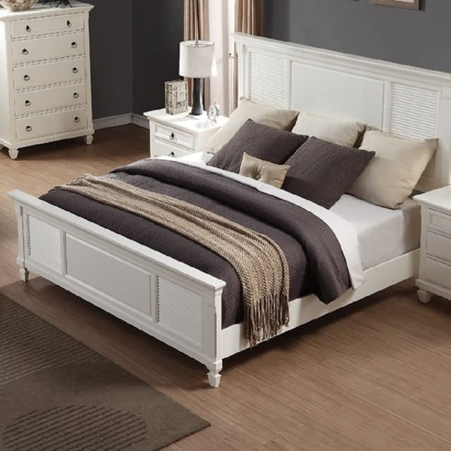 Image of APRODZ Solid Wood Without Storage Queen Size Bed Elmore for Bedroom Stylish | White Finish