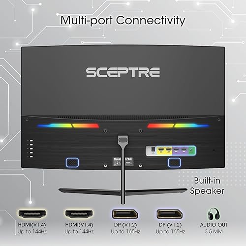 Miniatura 4 de Sceptre Monitor curvo para juegos de 24 pulgadas 1080p hasta 180Hz DisplayPort HDMI 99% sRGB, altavoces integrados AMD FreeSync Negro (C248B-FWT168)