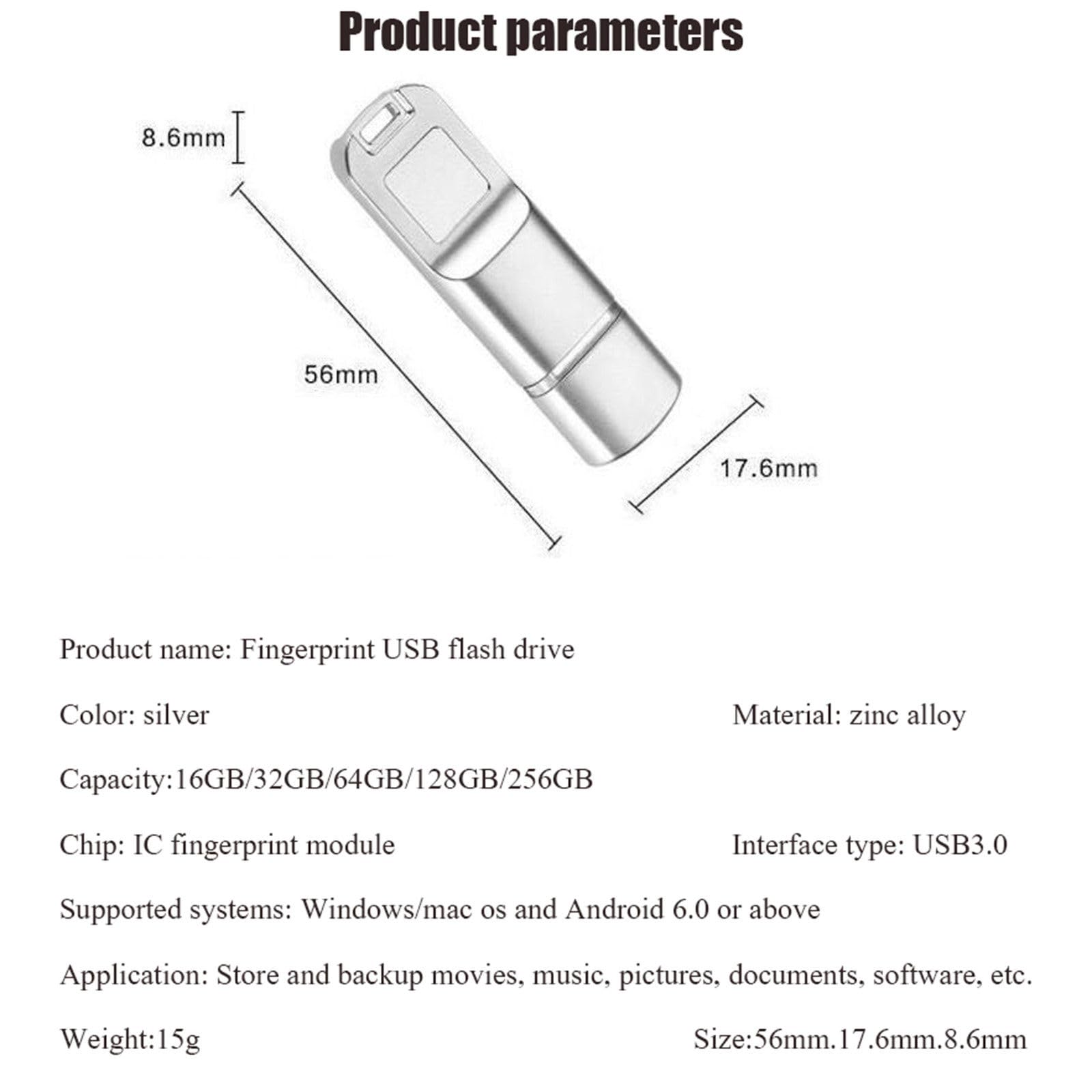 Unità flash U crittografata con impronte digitali 32G 64G 128G 256G Unità flash U antifurto in metallo per ufficio aziendale, chiavetta USB sicura crittografata biometrica,16G