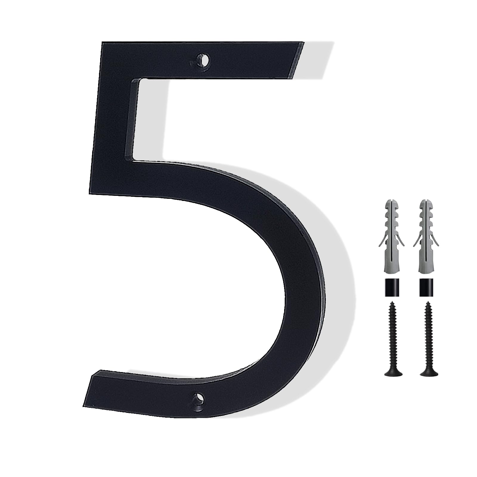 House Numbers for Outside, 6'' Modern Floating Address Numbers for Exterior House, Door And Street, Weatherproof No Rust, Easy to Install with Nails Kit, 3D Decor Matte Black, House Numbers 5