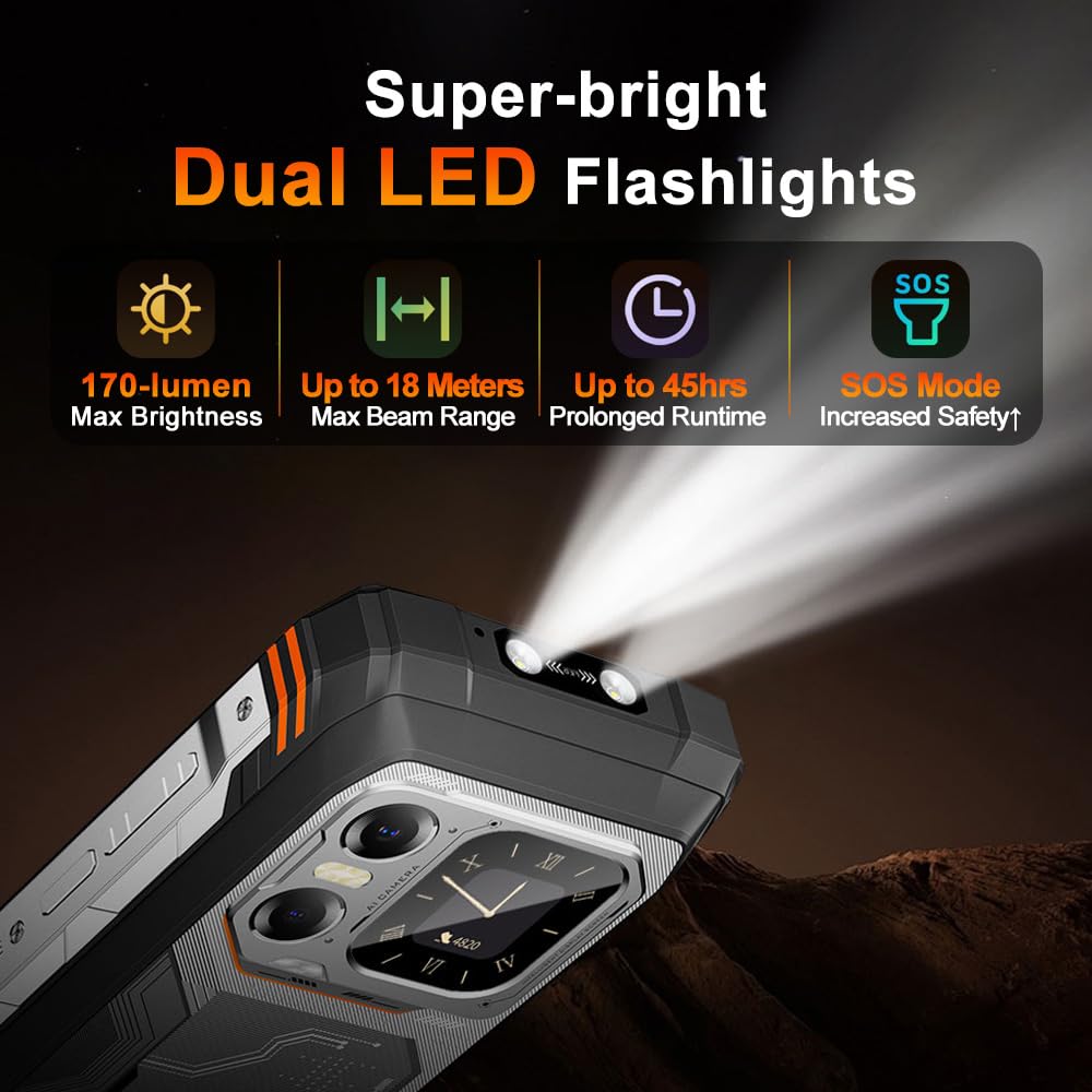 Blackview XPLORE 1 (48Go+512Go) 5G Smartphone Portable Incassable, Android 15 Téléphone Débloqué, 64MP+50MP, 6.78 FHD+ Double écran, 20000mAh Smartphone Etanche, Dual SIM/4G/5G/NFC/OTG/GPS/FM, Orange