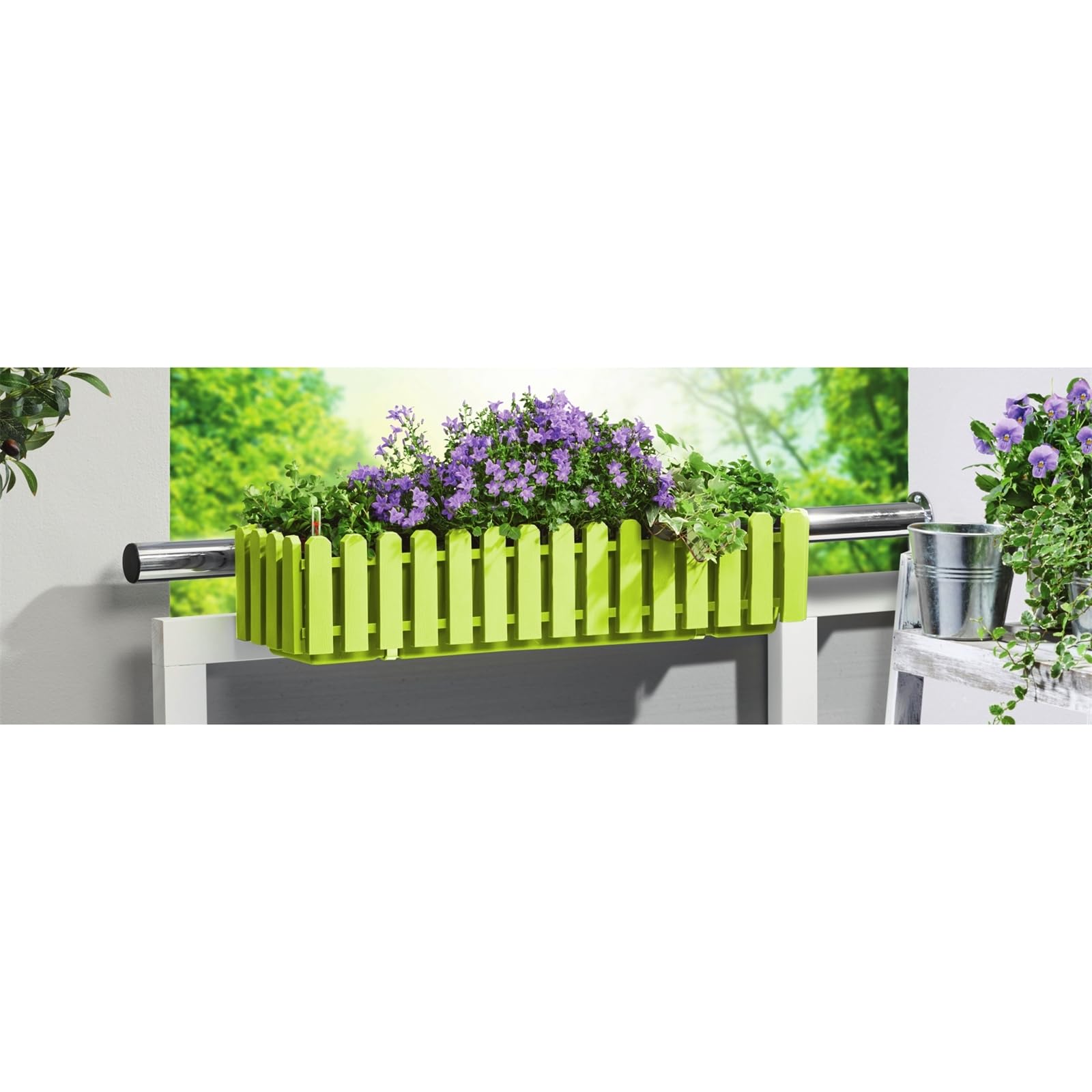 HTI living Blumenkasten mit Wasserspeicher Nessa 75 cm Grün inklusive Wasserstandsanzeige und Balkonhalterung