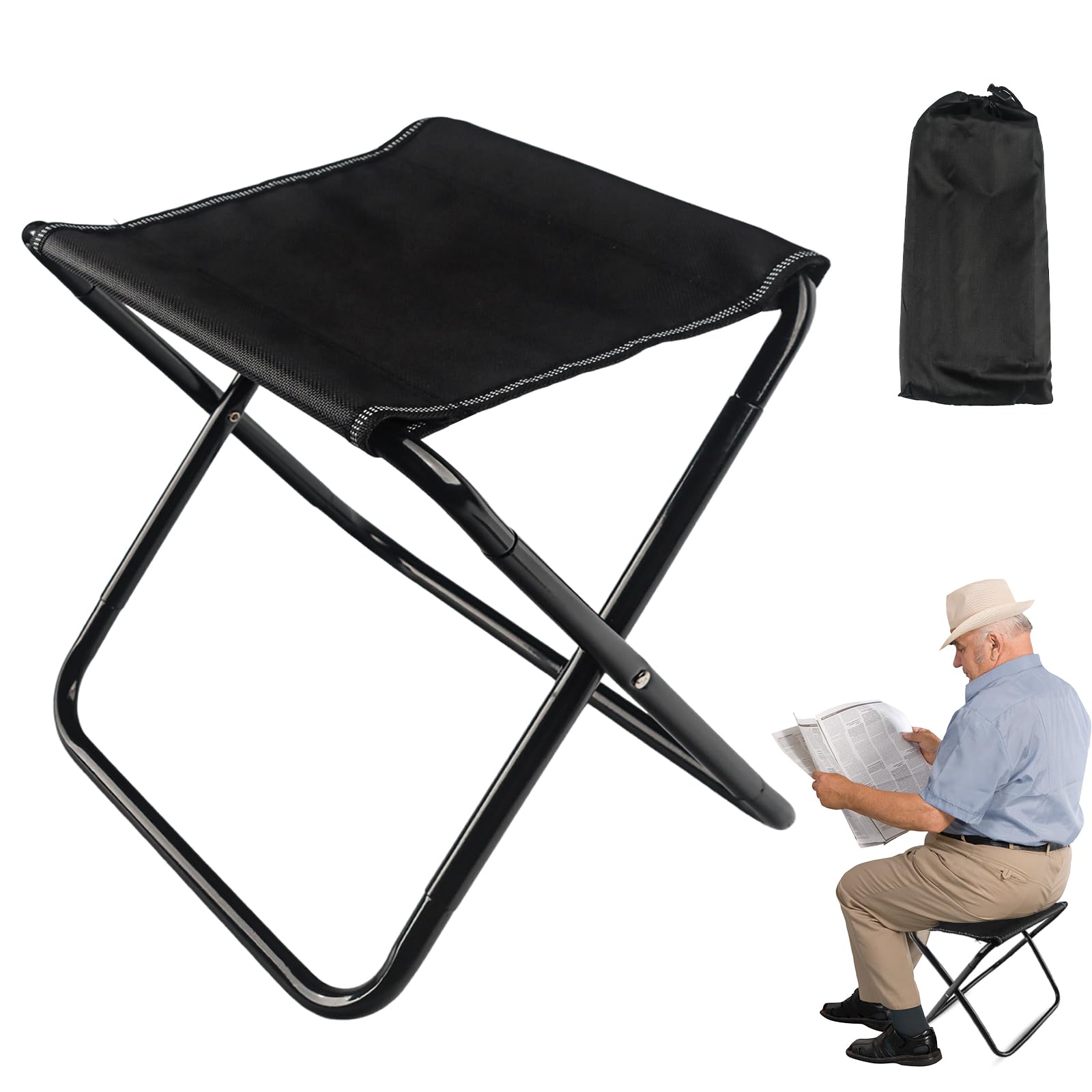 Tabouret de Camping Pliant - 30cm Mini Tabouret De Camping Pliable - Renforcé, Tabouret Pliant Portable avec Sac de Rangement - Pour Extérieur, Pêche, Pique-Nique, Randonnée, Jardin, Plage