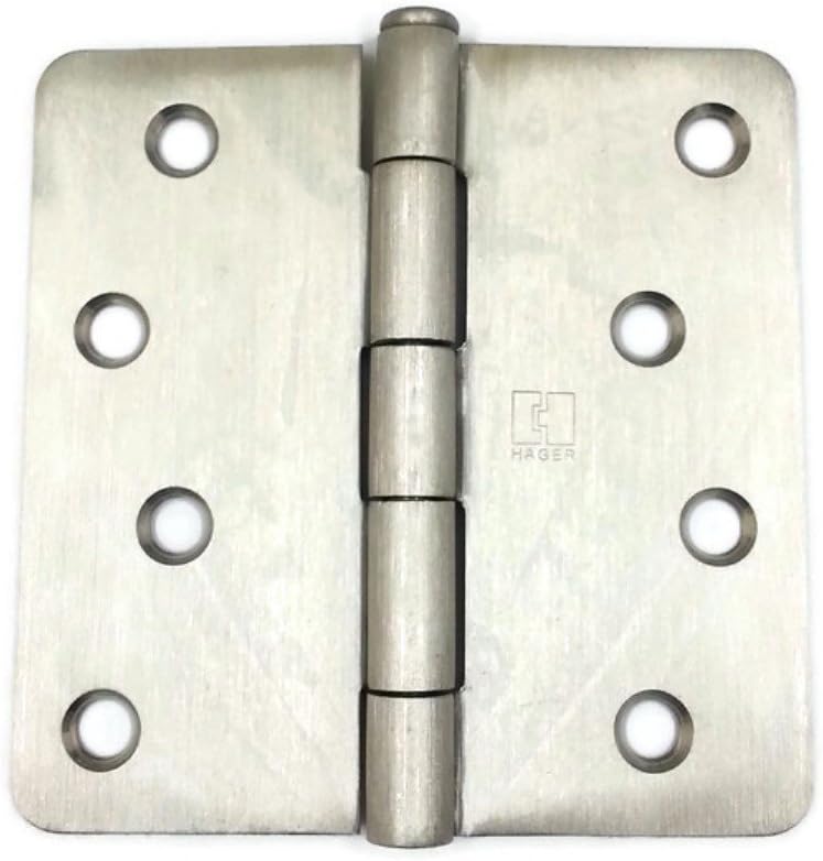 Hager Stainless Steel Door Hinge RC1541 4 x 4 US32D Satin Stainless, 1/4 Radius Corners, Full Mortise, Residential - 2 per box
