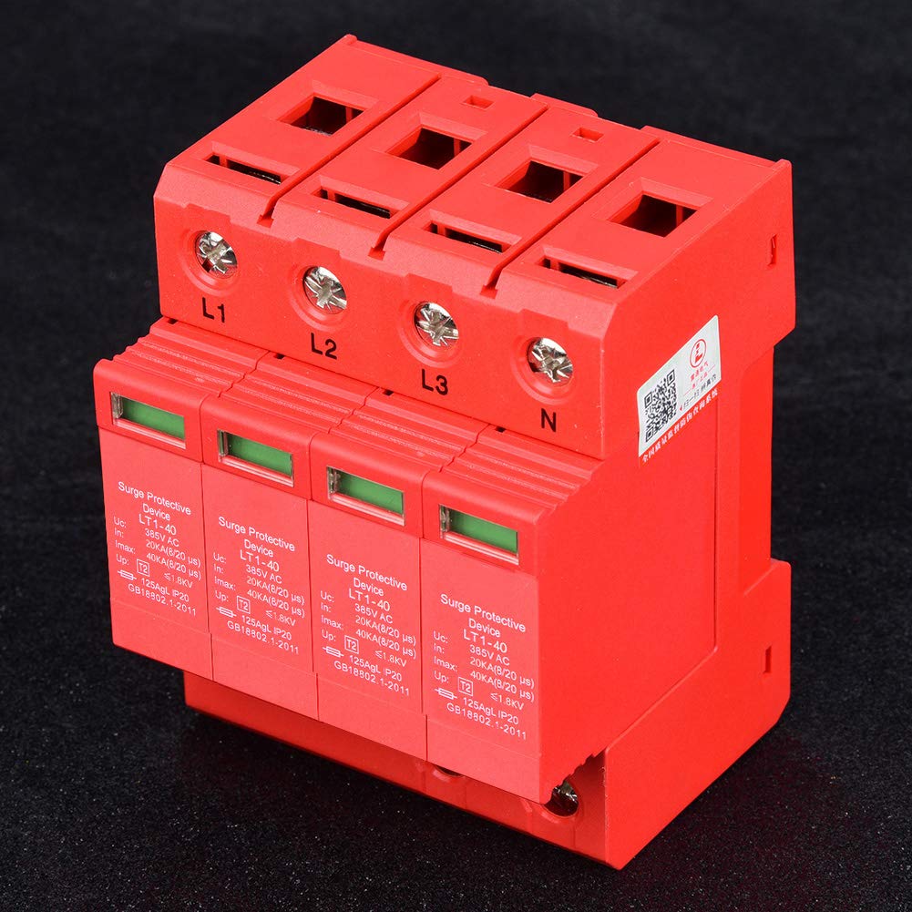 Überspannungsschutzgerät, Hausableitergerät, 4P 40kA (8/20µs), 385V, Typ 2Hausableiter, Niederspannungs-Ableitergerät für Hutschiene, Überspannungsschutz für Haus & Elektroverteilung