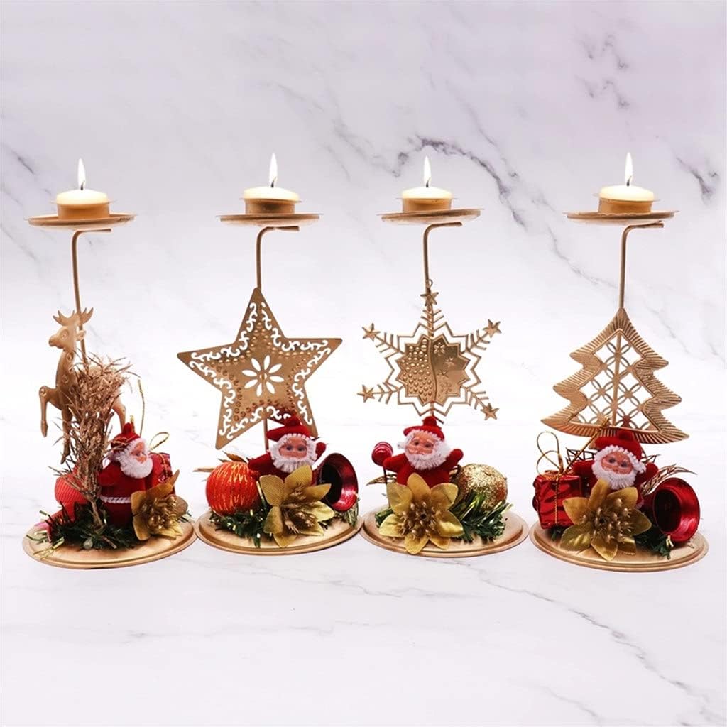 Santa Claus Snowflake Star ChristmasIron Candle Ornament Gift Desktop Candle Holder for Xmas Table Decoration Gold