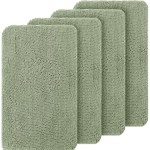 Image of OLANLY Dog Door Mat Set 4-Piece 30x20, Absorbs Moisture and Dirt, Absorbent Non-Slip Washable Doormat, Quick Dry Chenille Mud Mat for Dogs, Entry Indoor Entryway Carpet for Inside Floor, Sage Green