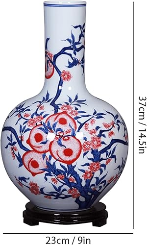 Miniatura 2 de Jarrones para centros de mesa, jarrón de cerámica grande de 14.5 pulgadas, jarrón de porcelana azul y blanca, chino, retro, pintado a mano, florero,