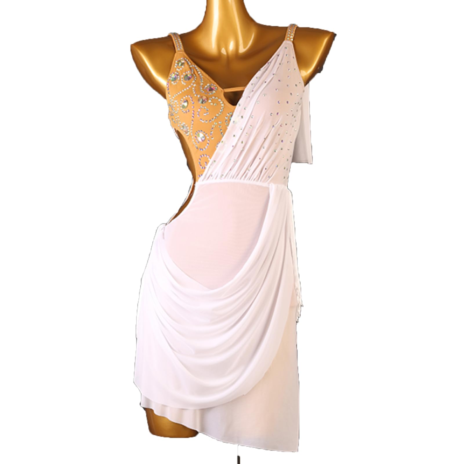 BiLkar Latin Dance Competition Dress Mesh Splice Ballroom Costume Cha Cha Dancing Outfit with Rhinestones Dance Dresses