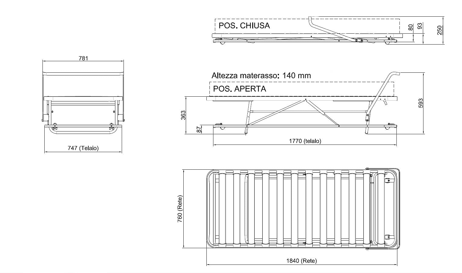Rete estraibile automatica completa di materasso con memoryfoam