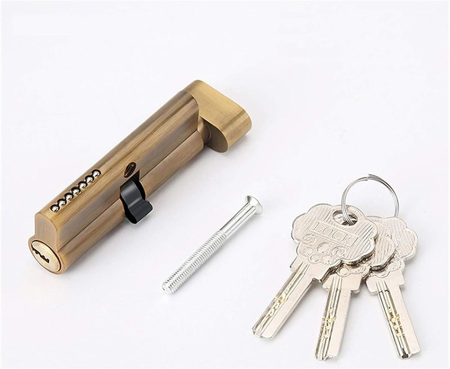 Cylindre de serrure 70mm en zinc noir et or pour porte intérieure en bois