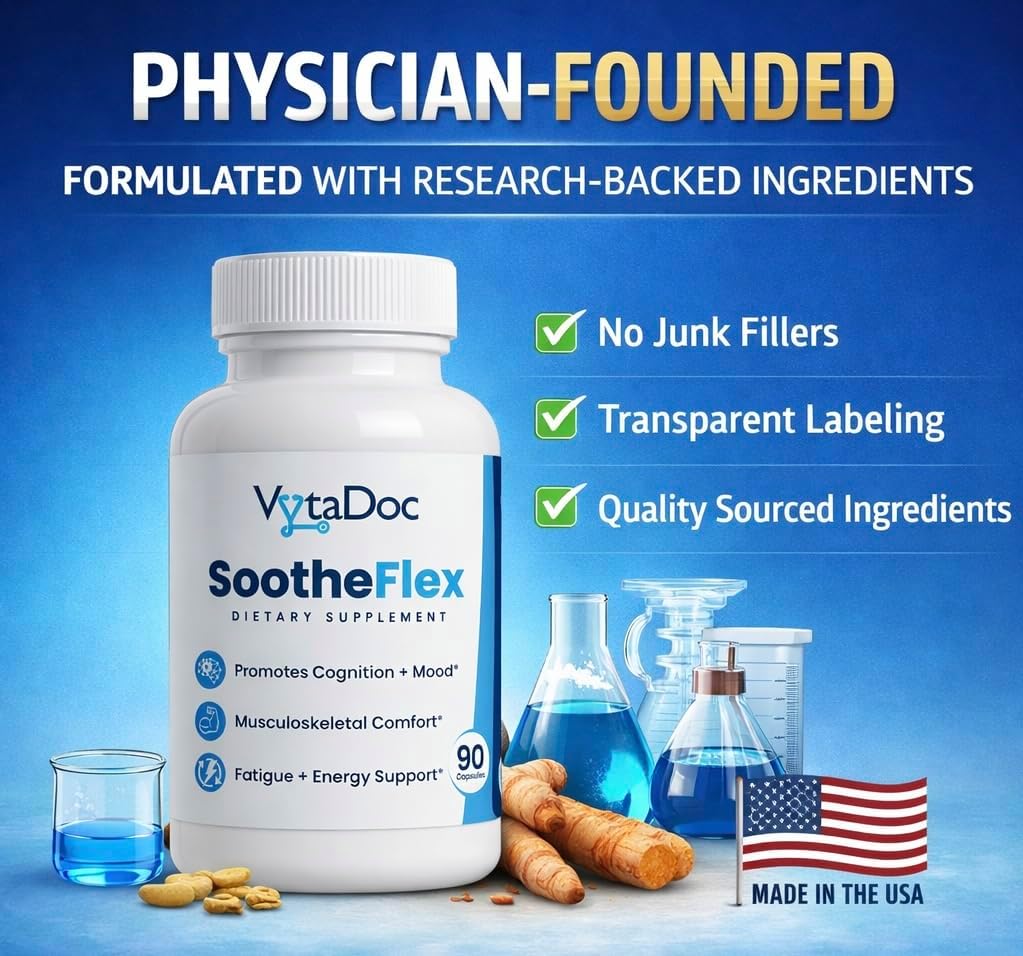 SootheFlex Joint, Energy & Mood Support for Women | Turmeric 900mg, Ferrochel® Iron, Magnesium Malate, Vitamin D3, Ginger, Selenium | 90 Capsules | Gentle Iron — Easy on Digestion