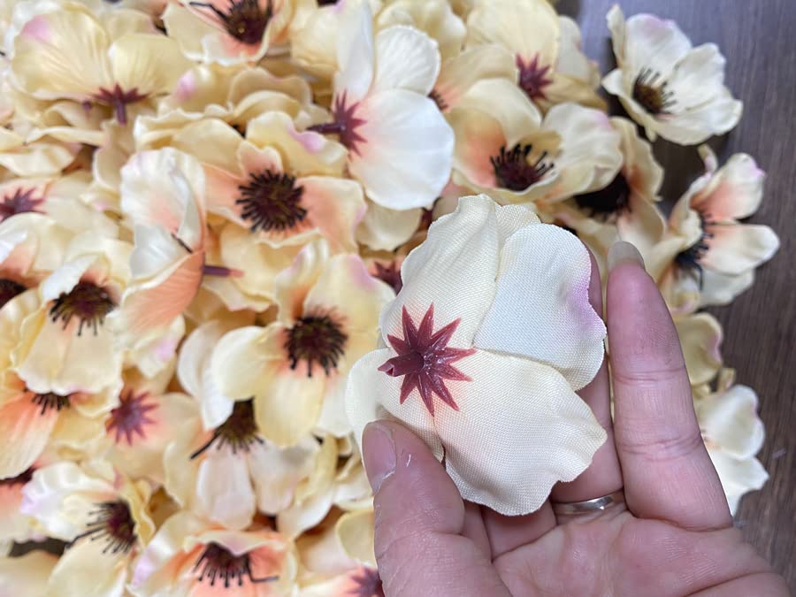 Rikyo 100 pcs Artificial Silk Poppy Anemone Flower Heads Autumn Fake Poppy Flower,Vase Fillers,Corsages for Wedding Decor,Nursery Wall,Archway Decor Wreath Garland Cake Ornaments (White) - Image 4