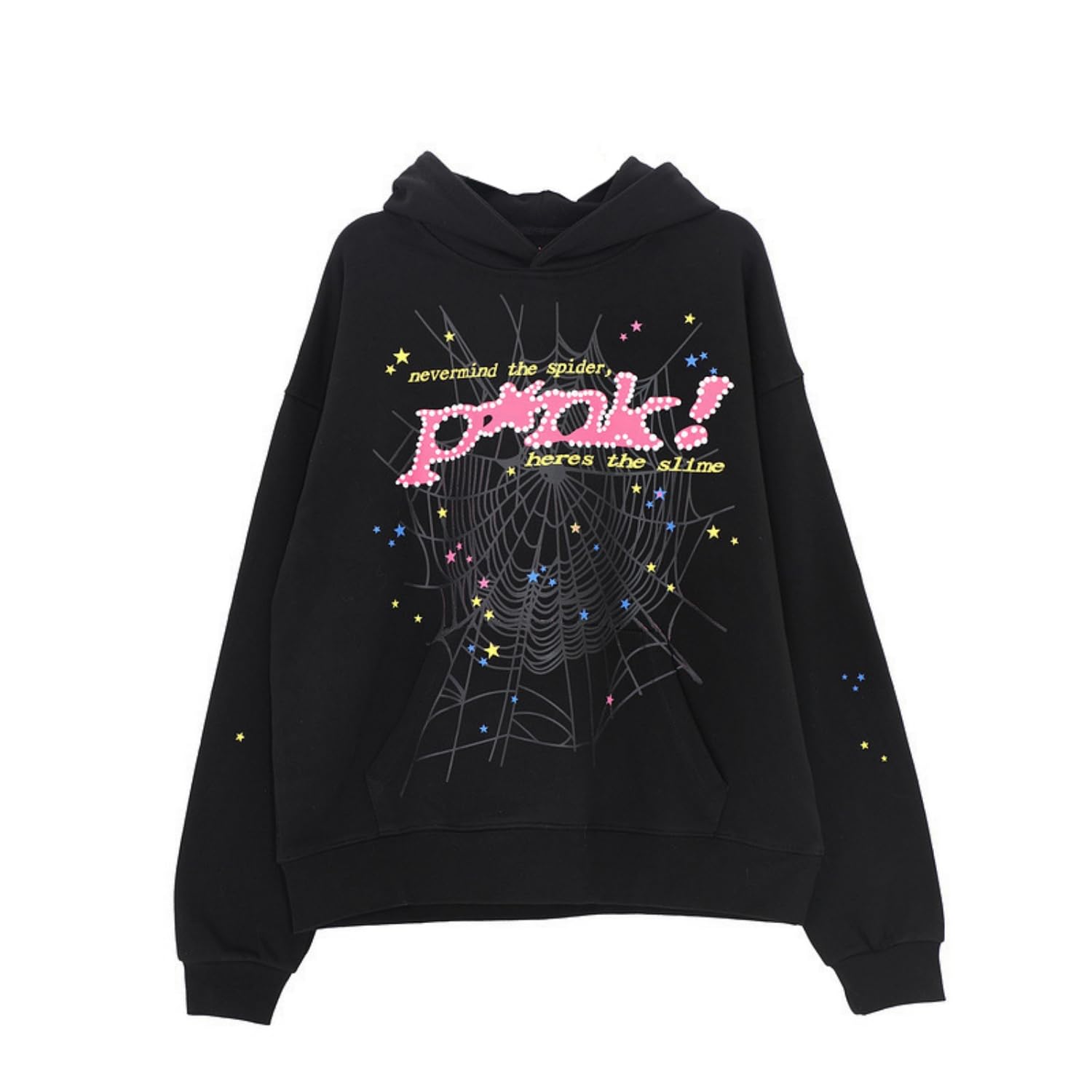 Sybnwnwm Punk Hoodie Men Spider Web Blast Print Sweatshirt Retro