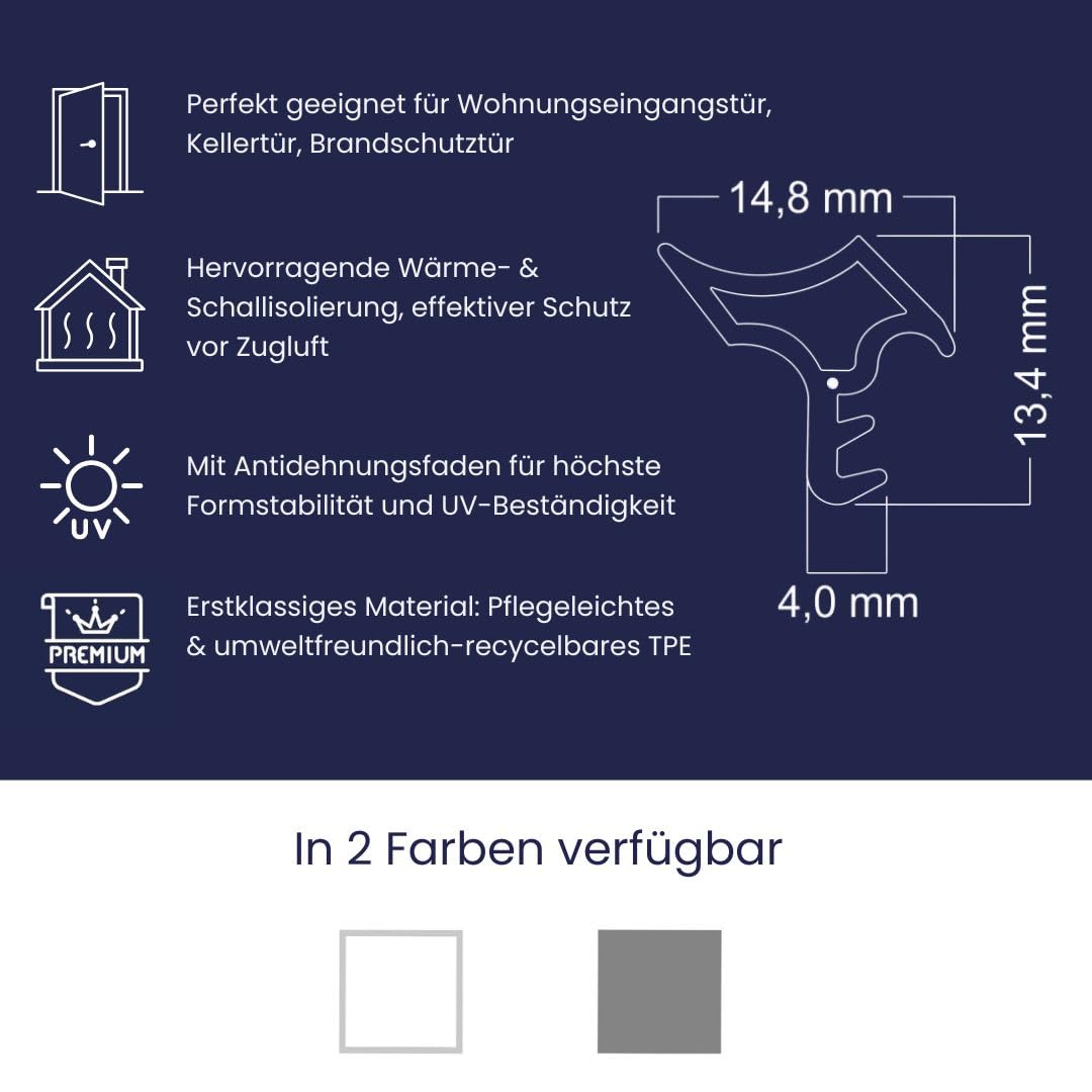 Stahlzargendichtung Weiß 25m - gegen Zugluft Lärm & Staub spart Heizkosten Dichtung Dichtungshöhe 14mm Dichtungsbreite 15mm Falz Türdichtung (Weiss 25m)