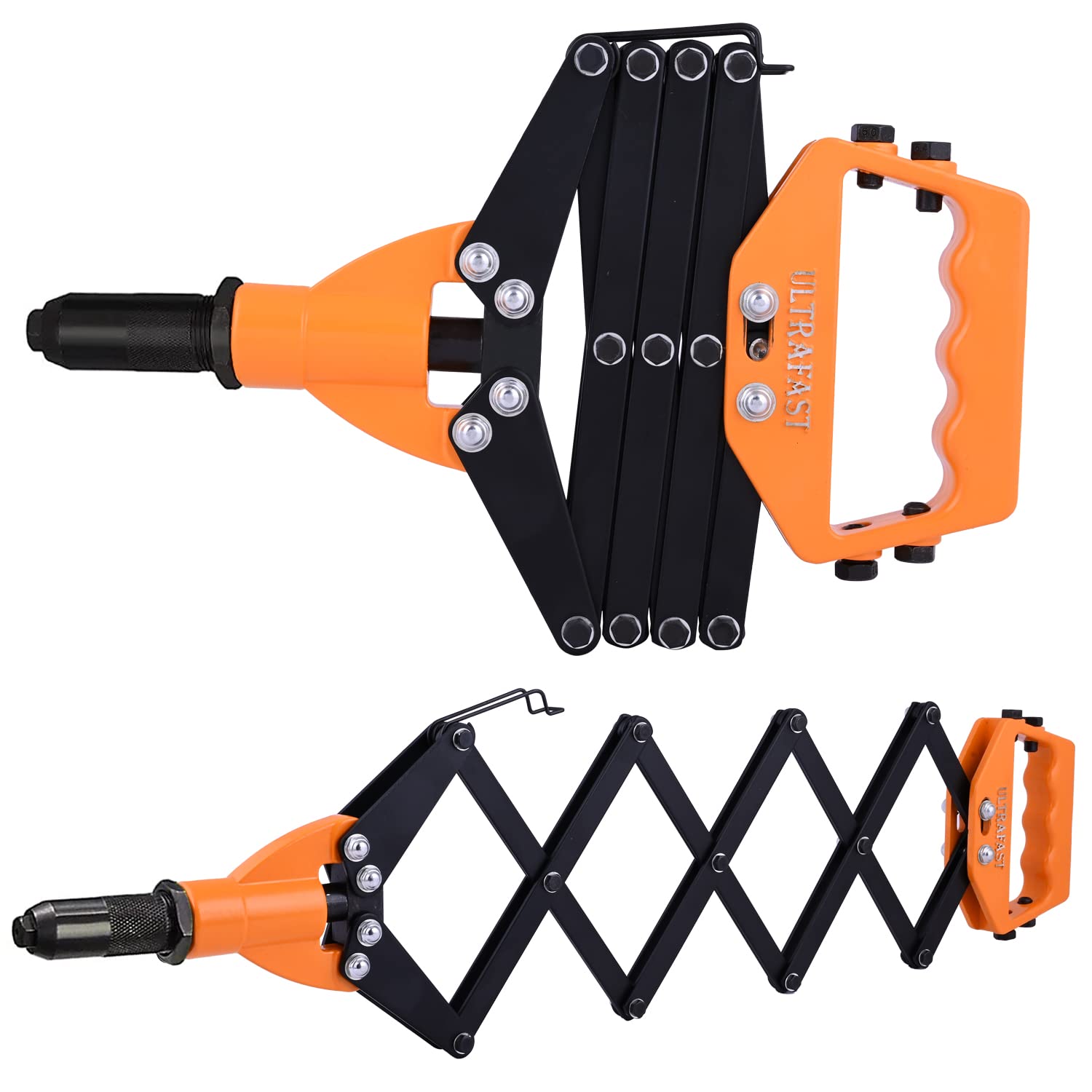 ULTRAFAST 32'' Lazy Tong Type Hand Riveter 800mm Single Pull Action Pop Rivet Gun Fast Hitting Professional Folding Extending Riveting Tool for Metal Furniture Automotive Home Workshop