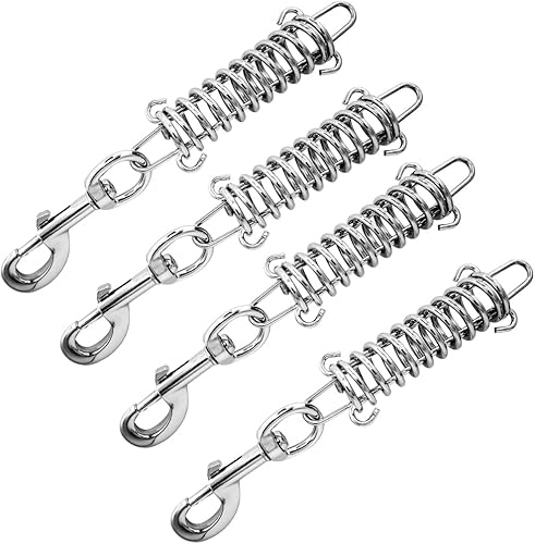 Correa de metal para perro, cadena de resorte que absorbe los golpes, a prueba de mordidas, juego de hebilla de resorte para campamento, porche,