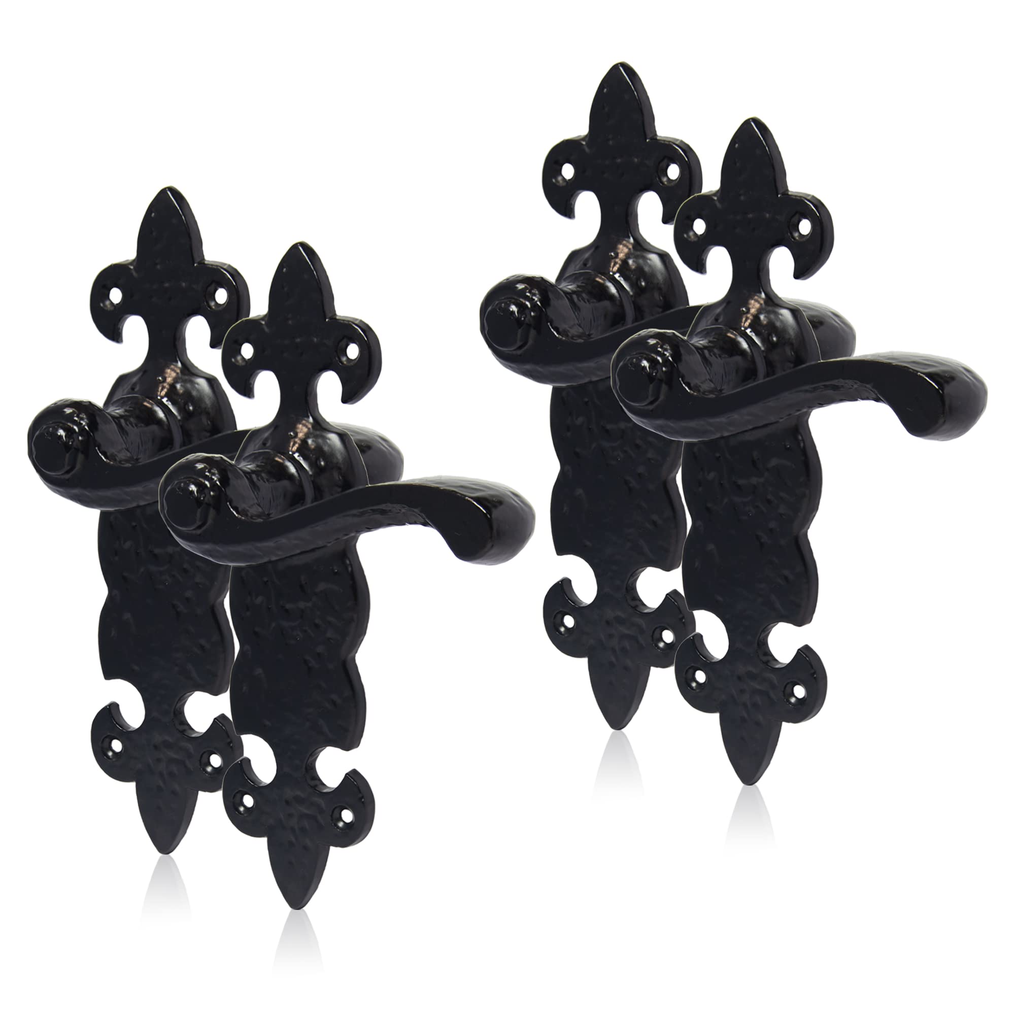 XFORTSmithy's Range Fleur De LYS Lever Latch Duo Pack Black Antique, Complete Set with Door Handles, Twin Pack Door Handles Set for Internal Wooden Doors.