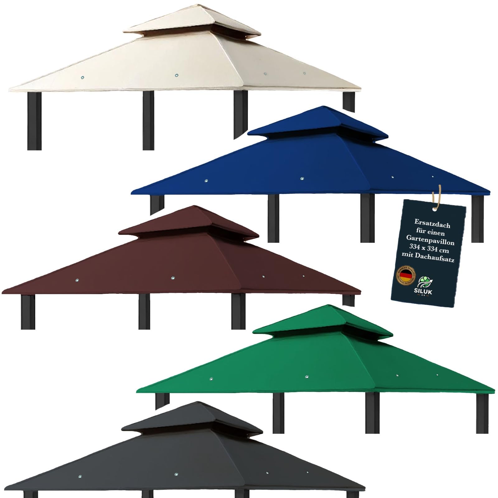 freigarten.de Ersatzdach für Pavillon 334 cm x 334 cm Sand Antik Pavillon Wasserdicht Material: Panama PCV Soft 370g/m² extra stark Modell 10 (Grün)