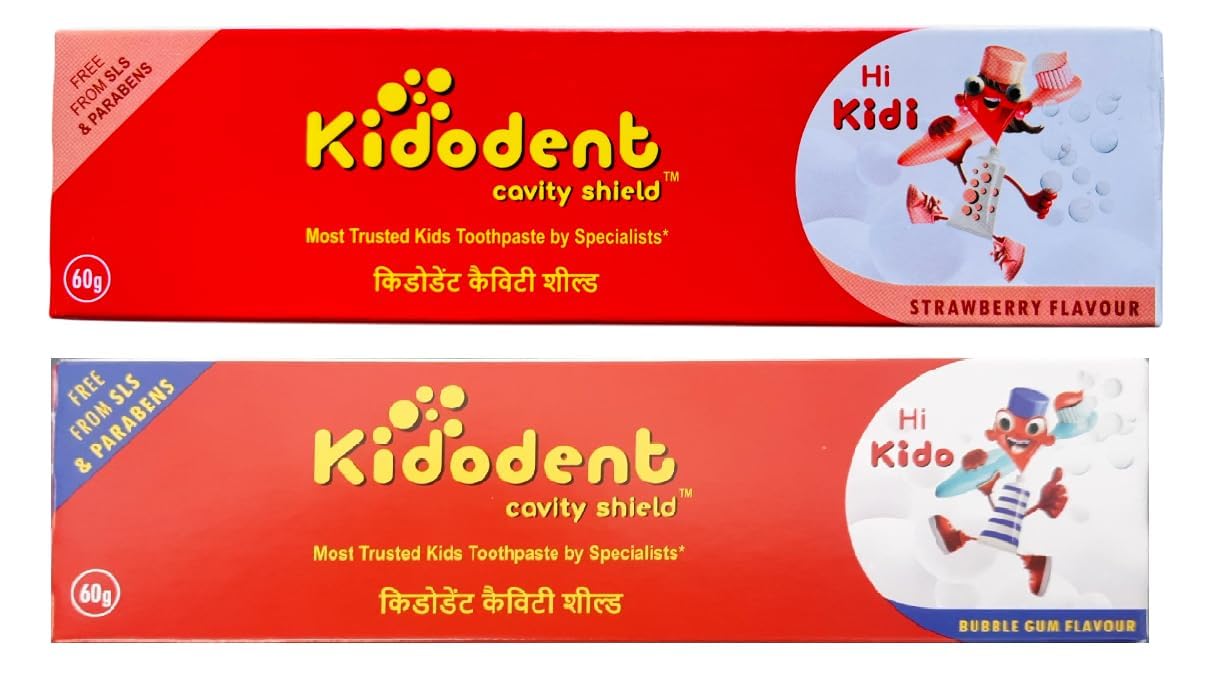 KIDODENT Cavity Shield toothpaste for Kids - Pack of 2 Flavour - One Buuble Gum Flavour & One Strawberry Flavour Toothpaste For Storng Teeth & Fresh Breath - Free from SLS & PARABEN - Ideal for kids above 3 years-picture-13