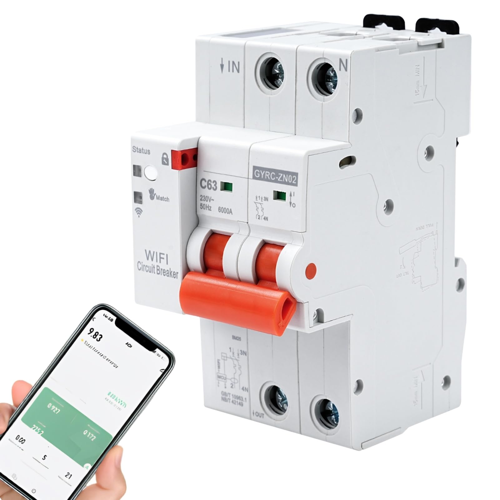Jadeshay Disyuntor Inteligente WiFi 2P 63A Interruptor Magnetotermico con Protección contra Sobretensión Sobrecarga