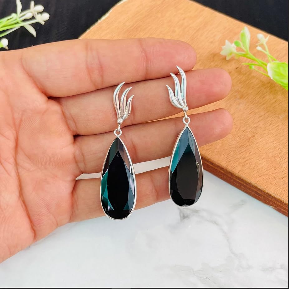 Miniatura 3 de PHNX Black Onyx Earrings Dangle, Large Dangle Earrings Women Boho, Handmade Jewelry Earrings Sterling Silver, Unique Gifts For Her