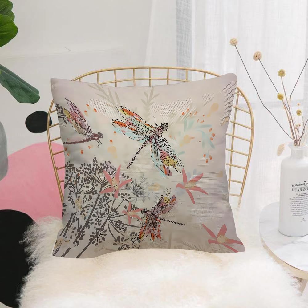 HYOSXW Cushion Cover,Throw Pillow Case Home Decorative for Living Room Bedroom Sofa Chair 16X16 Inch,Fashion vector illustration with flowers and dragonfly,Pillowcase 40X40cm