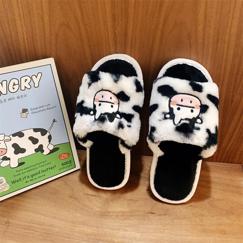 Loizziuy Cartoon Cow Embroidered Fuzzy Bedroom Slippers Sandals for Vacation Casual Womens Girls4