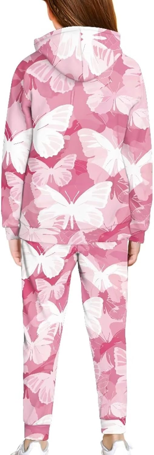 Pensura 2 Pack Long Sleeve Pullover Hoodie and Jogger Pants for Boys Girls, Kids Youth Matching Set