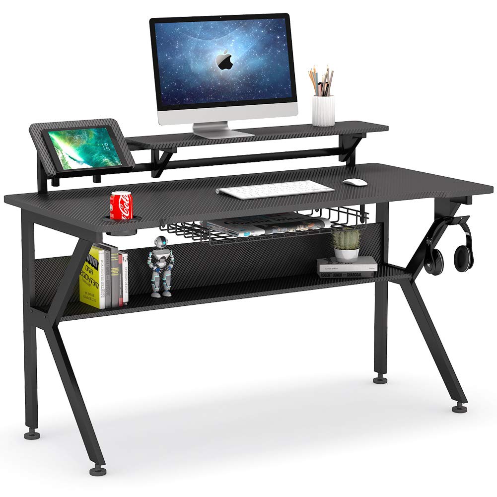 Buy Tribesigns Gaming Desk with Monitor Stand Shelf, 47 inch K Shaped