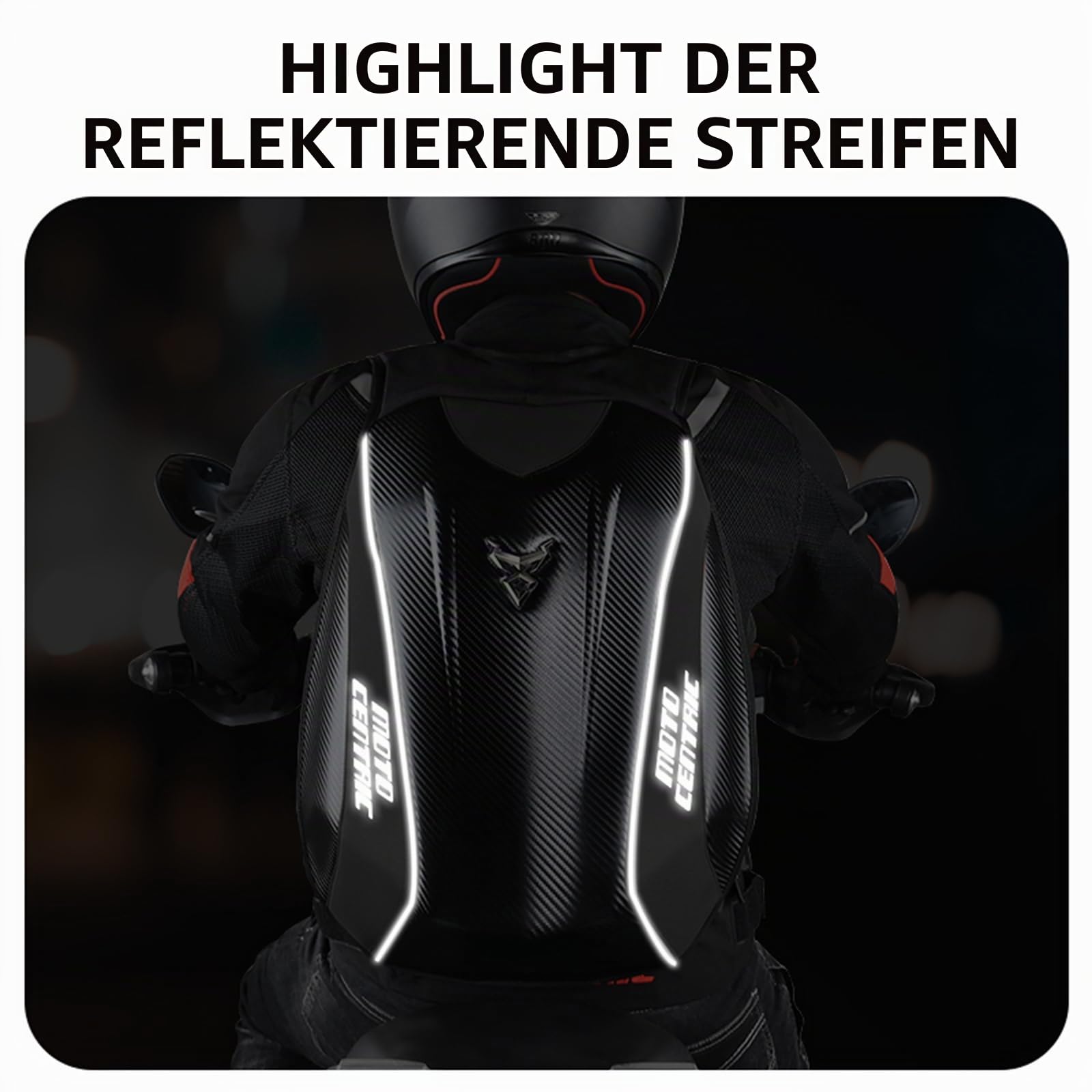 48L Motorrad-Rucksack, Helmtasche, wasserdicht, Kohlefaser, Moto-Rucksack, Hartschale, reflektierend, Motorradkoffer, Blau