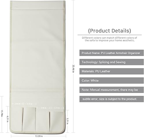 Miniatura 10 de PU Leather Sofa Armrest Organizer, Armchair Magazine Holders, Waterproof Remote Holder for Recliner Couch with 1 Large Pocket, 4 Small Pockets for