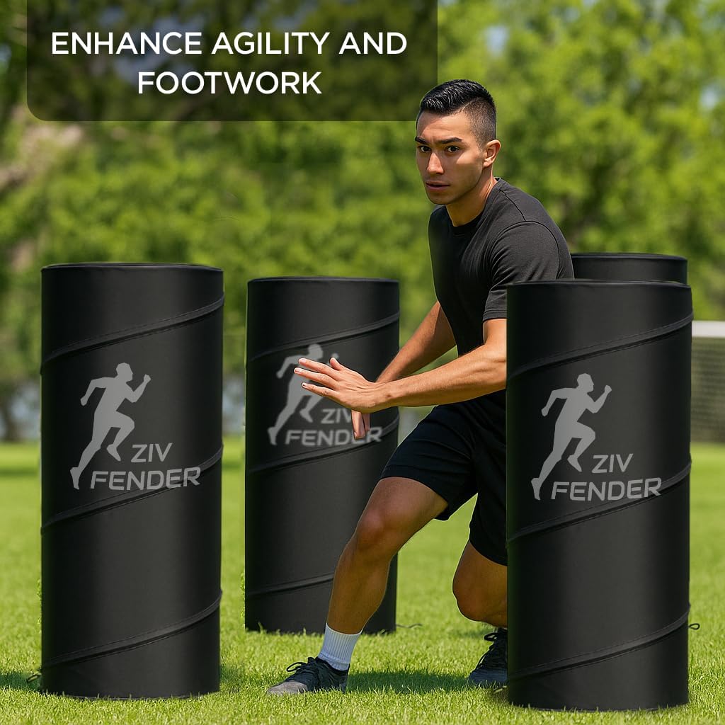 ZivPlay Pop Up Defender Soccer and Basketball Defender Dummy Practice Equipment for Defence Training Drills with Pop Up Barrels Sand Bags and Carry Bag Color Black