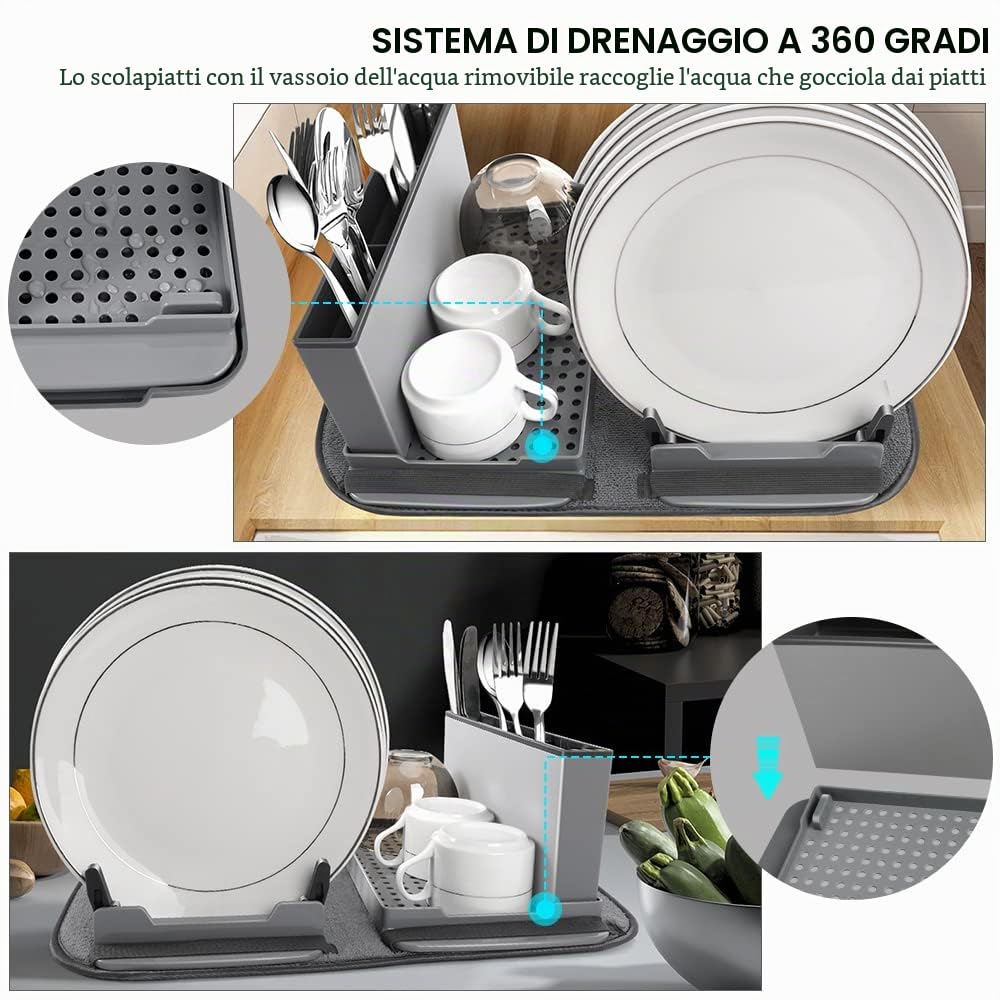 TTW Scolapiatti Pieghevole con Tappetino Arrotolabile Piccolo Scolapiatti sopra il Lavello per Bicchieri Piatti e Utensili perfetto per proprietari di casa, campeggio o camper