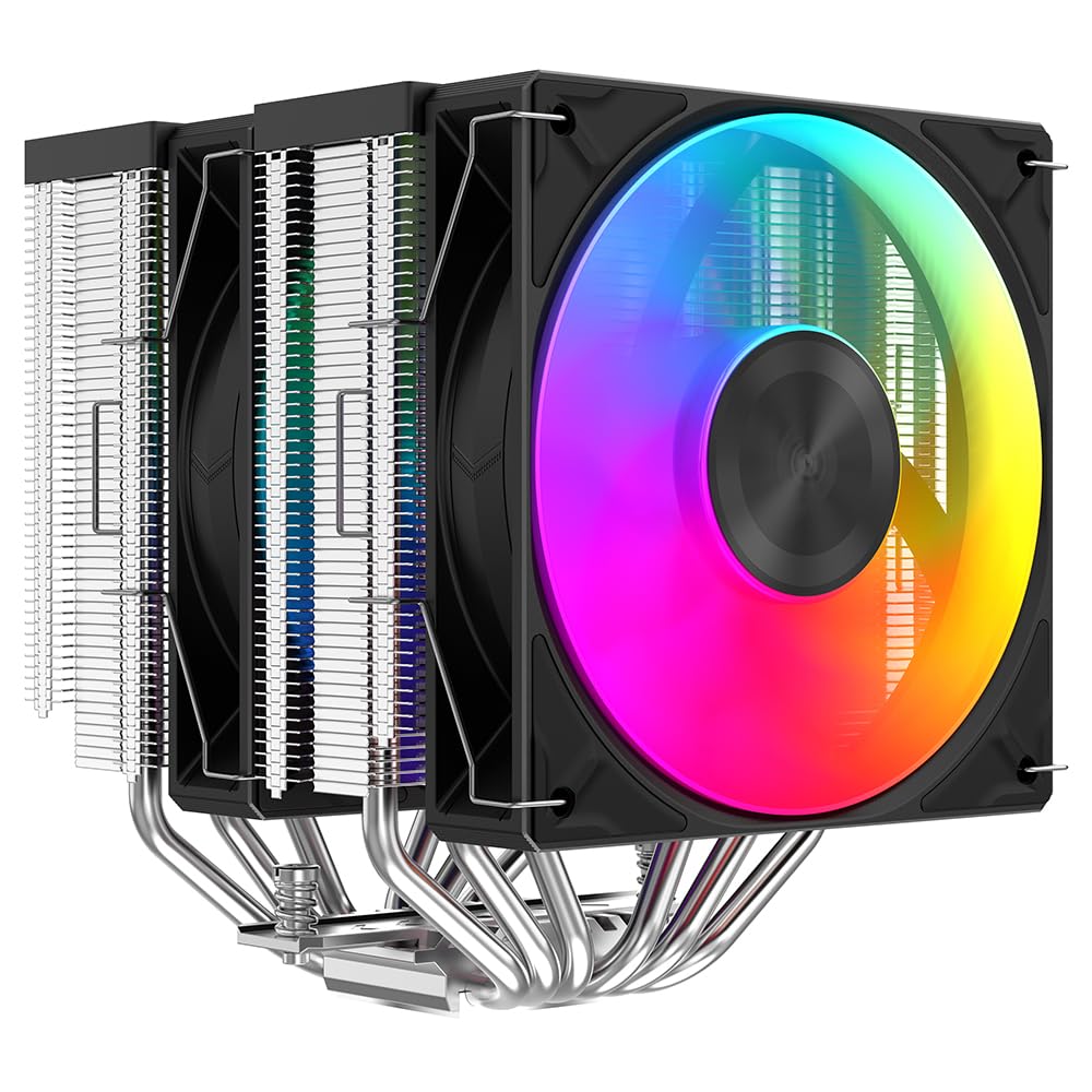 SAMA A60L Dual-Tower ARGB-CPU-Kühler,6 Heatpipes, 265W,Intel/AMD, Silber | 2x120mm Führungsring-Lüfter, Leiser 29dBA Betrieb, Premium Metall-Finish