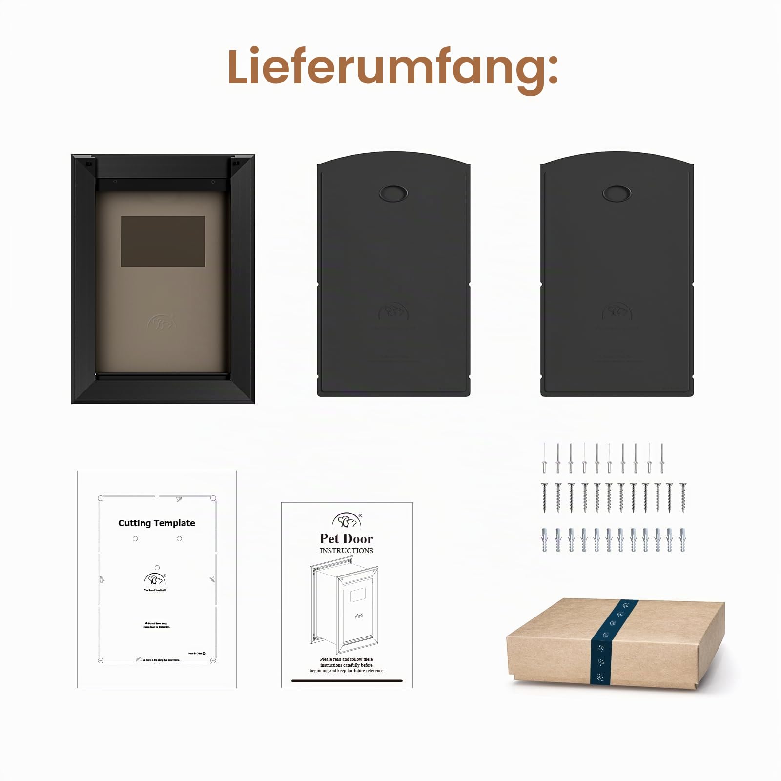 Extra große Hundetür für die Wand, robuste Hundetür mit Aluminiumrahmen und Teleskop-Tunnel, zwei magnetischen Klappen und zwei verschiebbaren Verschlusspaneelen, bis zu 100 kg, schwarz.