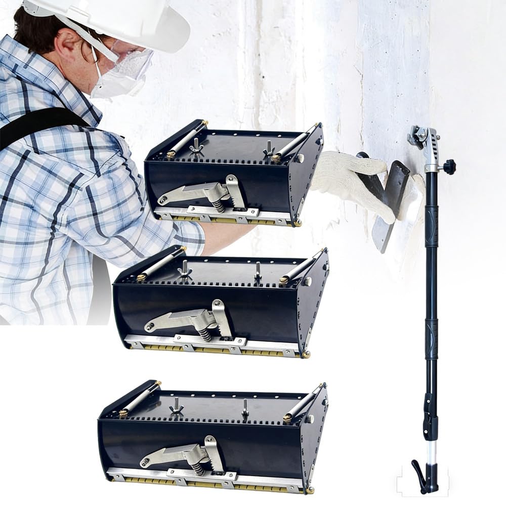 Strumento per La Finitura Superficiale del Cartongesso,Scatola con Serbatoio per Stucco,Manico Regolabile 106-165 Cm,Pulizia Rapida,per Intonacare Pareti E Soffitti 12″