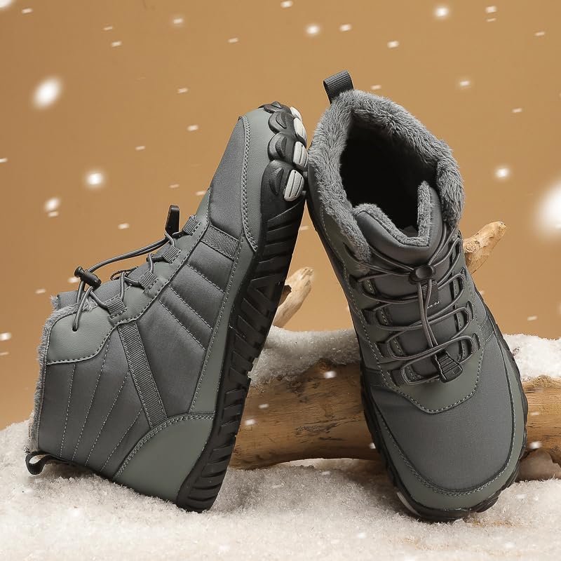 Men's Winter Wide Toe Box Barefoot Shoes Zero Drop Sole Fur Lined Snow Boots Waterproof High top Warm Trail Running Hiking Sneakers2