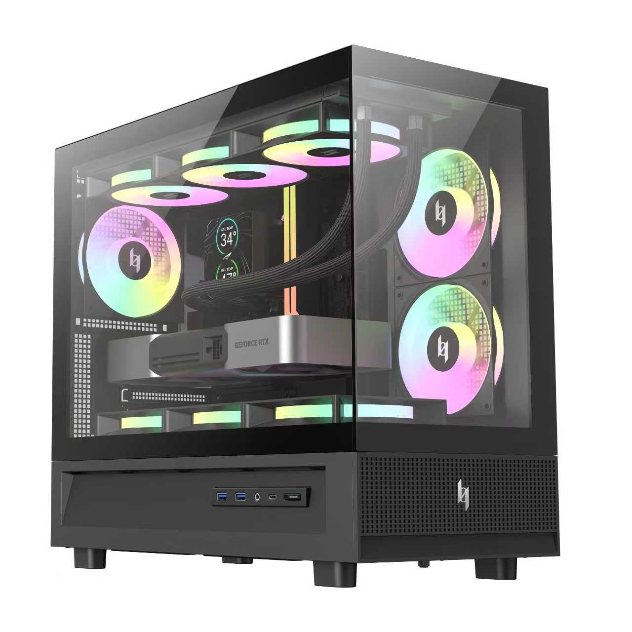 GAMEMAX NEX C31 Case gaming M-ATX mid-tower panoramico, doppi pannelli in vetro temperato, 3 ventole ARGB PWM 120mm preinstallate, Type-C, 2× USB 3.0, radiatore 360mm, per gaming, RTX 4090 & RTX 5090