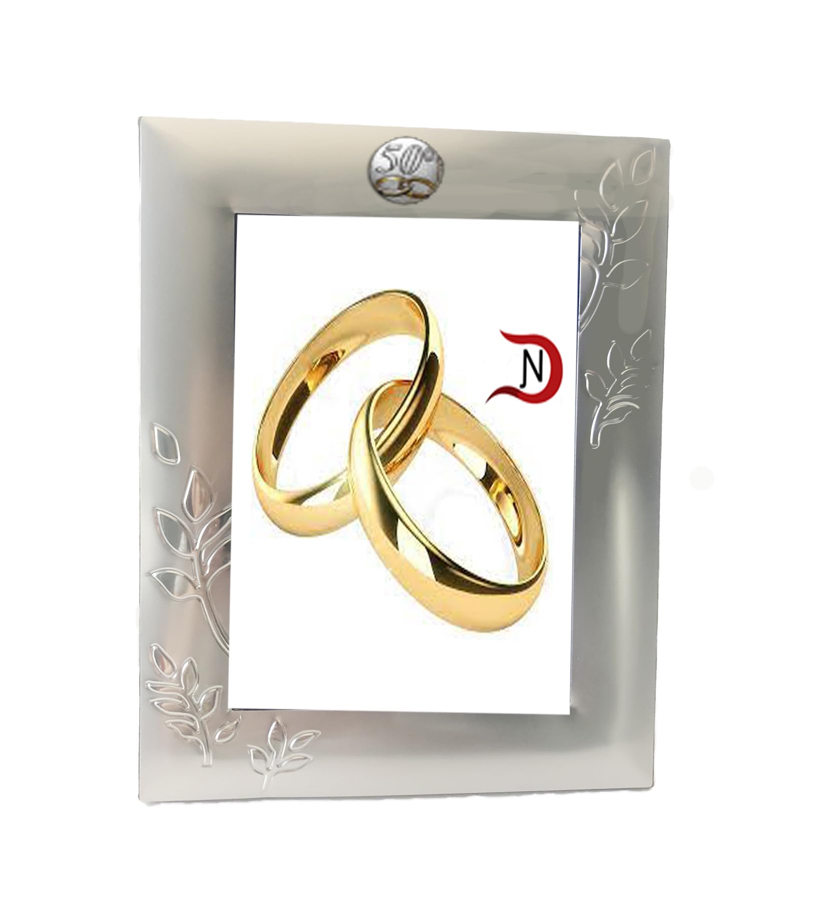 DOCOLASTRA Marco para Aniversario de Bodas de Oro en Horizontal y Vertical (50 AÑOS), en Aluminio y Plata Bilaminada.Personalizable a Diamante o a Color.