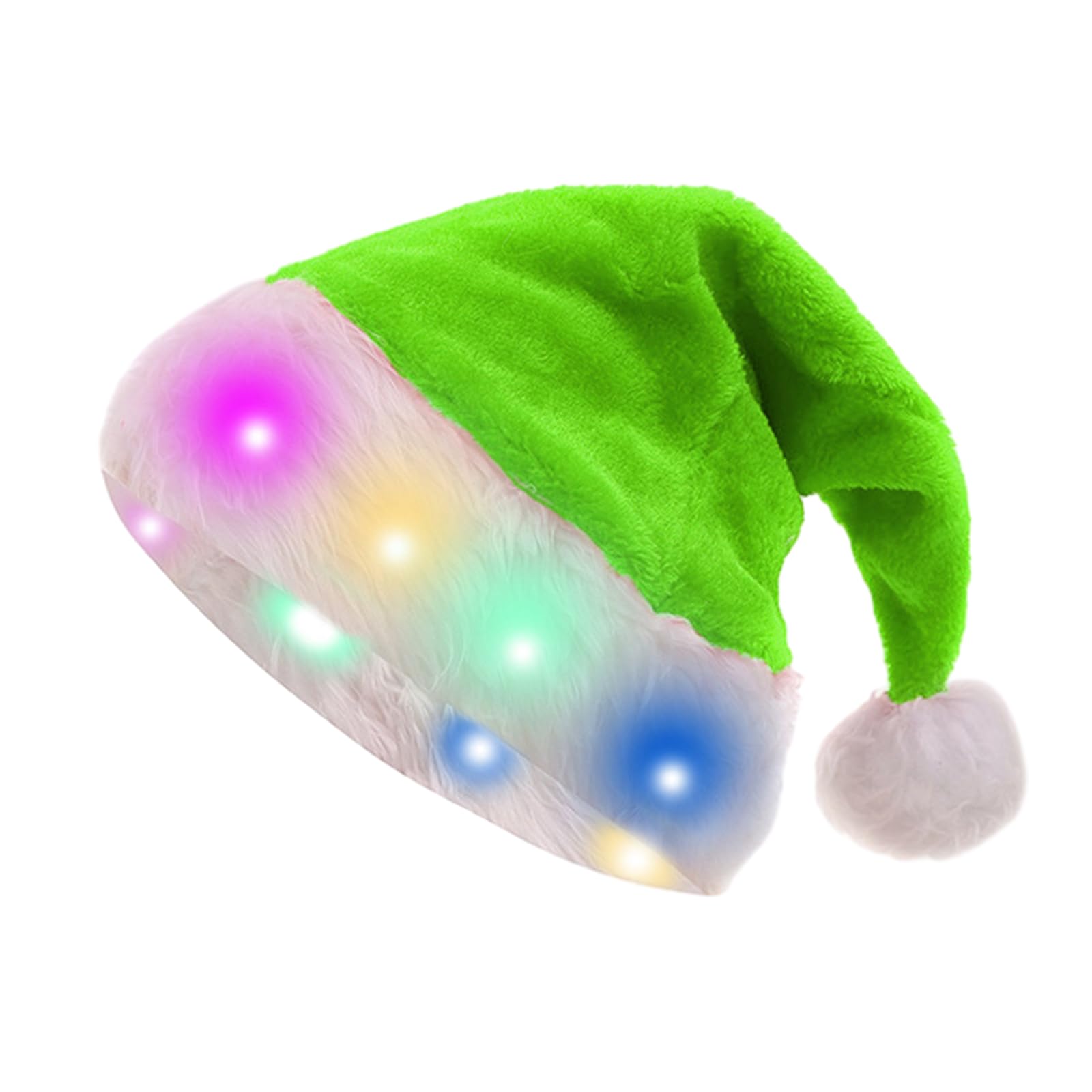 Tsophreniq Funny Santa Hat with LED Lights Soft Plush Faux Furs Christmas for Adults and Kids Party Props Hats with Lights Light-up Knitted