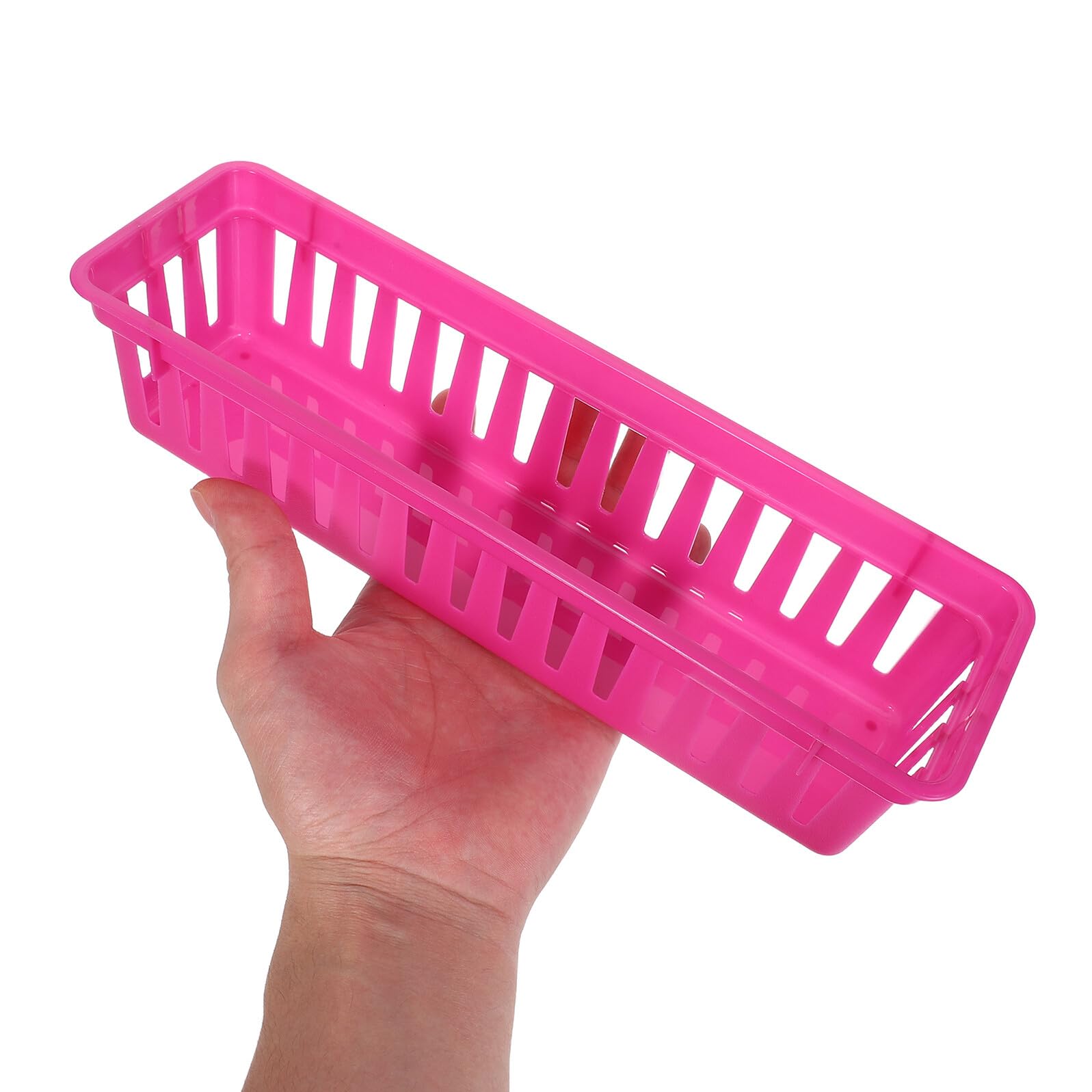 UKCOCO Cestas Organizadoras de Escritorio de Plástico Estrechas Rosa Fucsia Portalápices Rectangular Pequeño 12 Unidades para Útiles Escolares Bandejas Multiusos para Cajones y