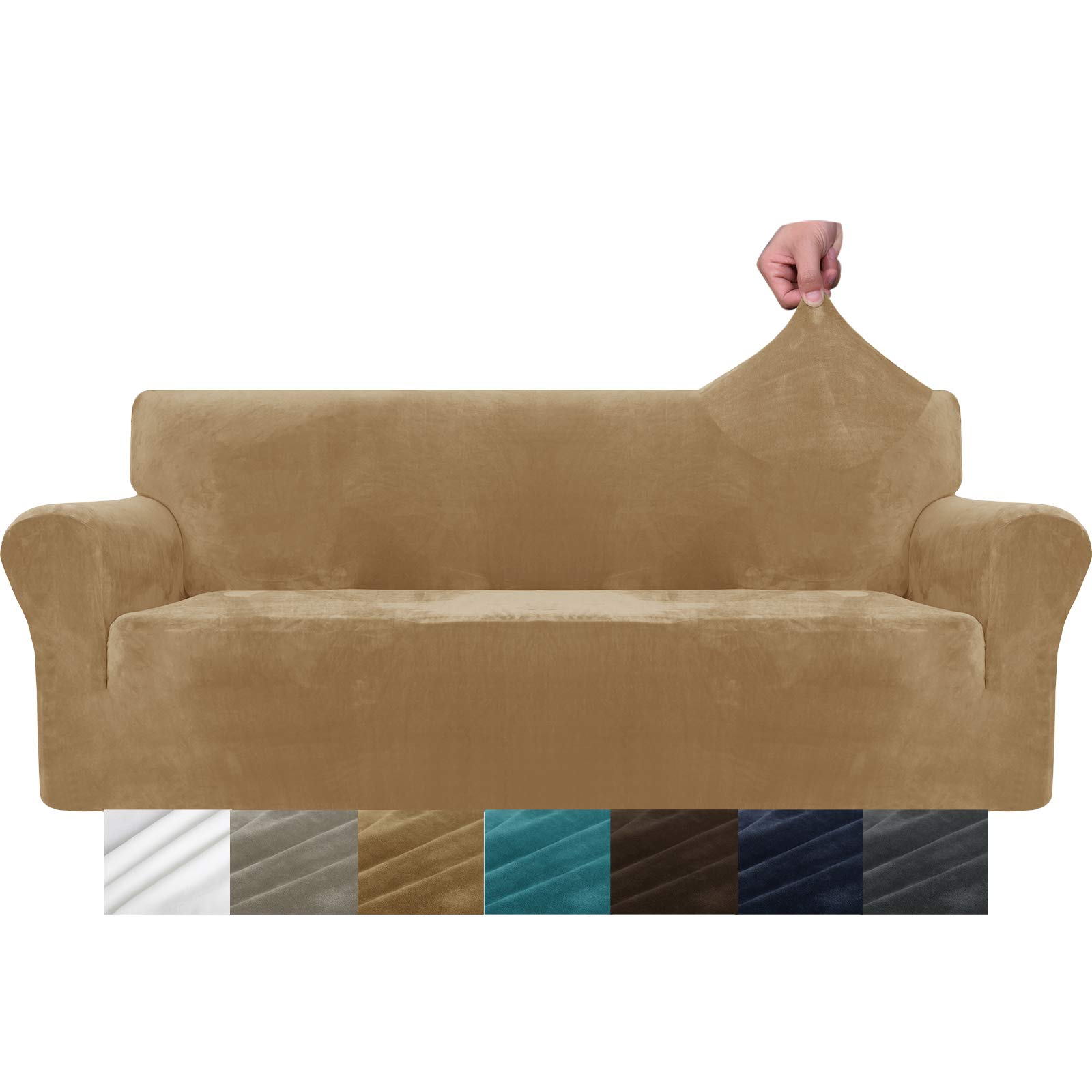 MAXIJIN Thick Velvet Sofa Covers 3 Seater Super Stretch Non Slip Couch Cover for