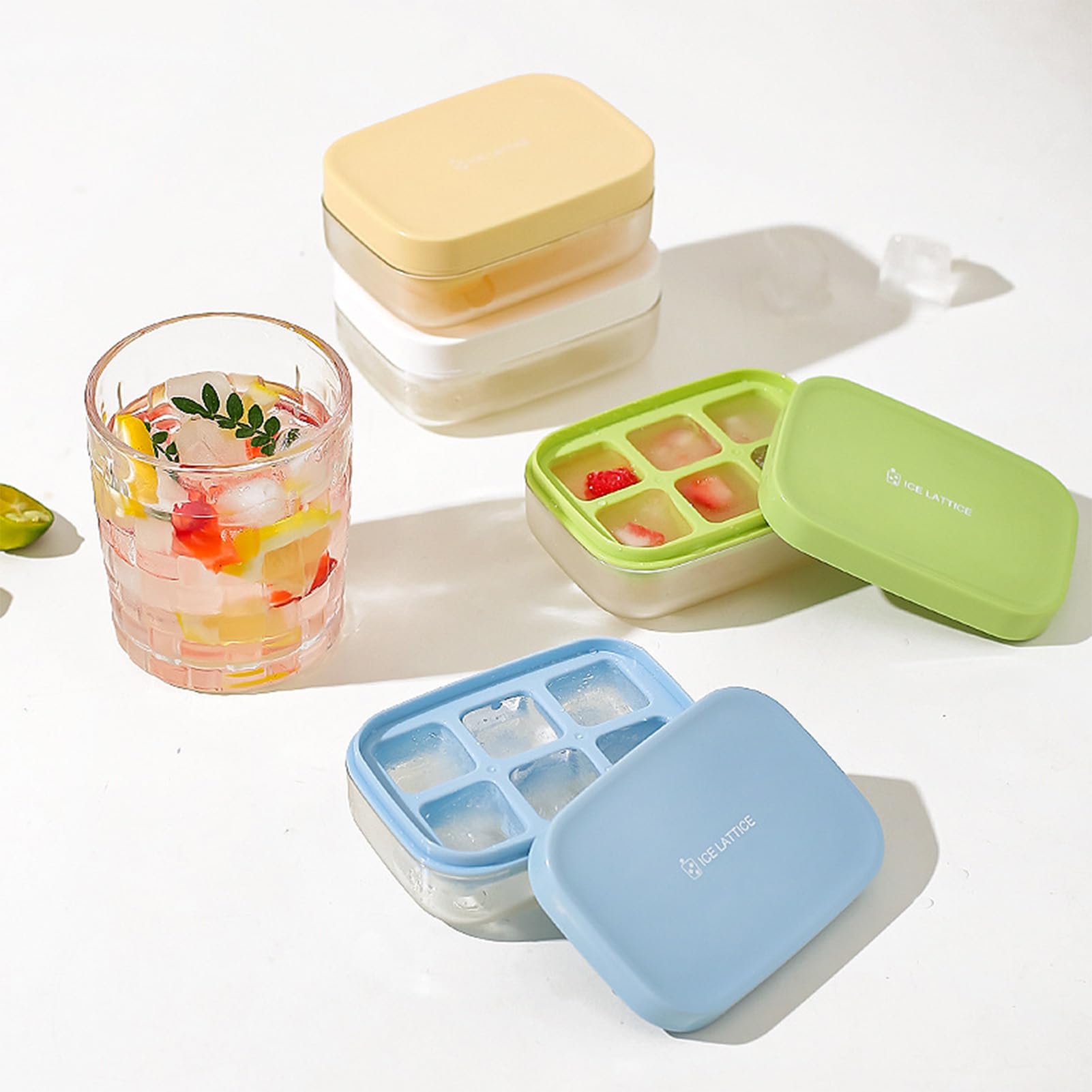 4Pcs 6-Grid Ice Cube Tray with Lid,Easy-Press Ice Tray, Quick-Release Silicone Ice Mold for Drinks & Whiskey, BPA-Free Reusable Ice Cube Maker for Freezer, Car Fridge, Outdoor Cooler, Mini Fridge