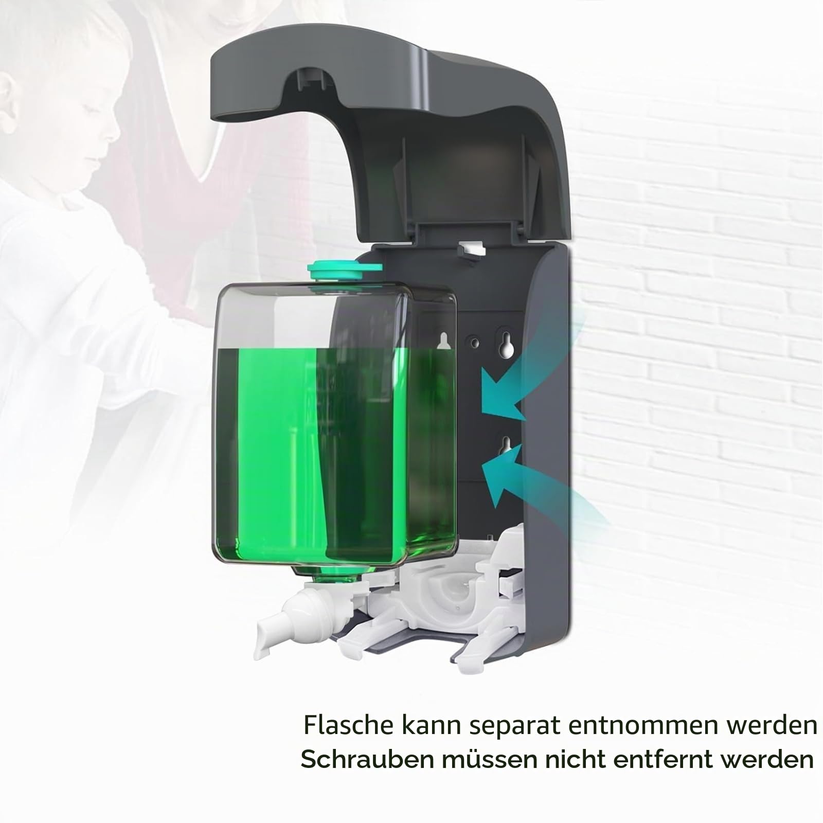 1000 ml Seifenspender Wandbefestigung ohne Bohren, Sichtbares Fenster, Manuelles Pressen, Handseifenspender, Schaumseifenspender,Schwarz