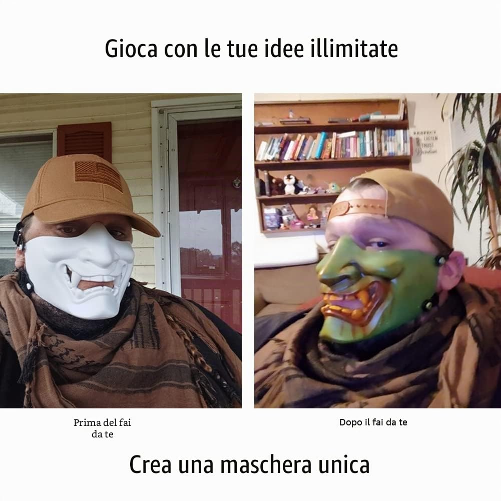 Airsoft Mezza maschera facciale, mostro demone malvagio Kabuki Samurai Hannya Oni maschera protettiva mezza faccia maschera palla mascherata, festa, Halloween (nero)